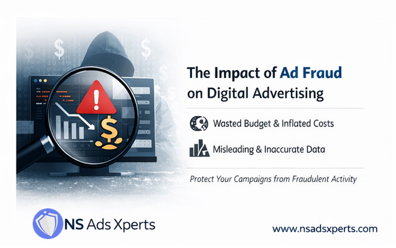 Infographic illustrating the negative impact of ad fraud on business advertising budgets and ROI