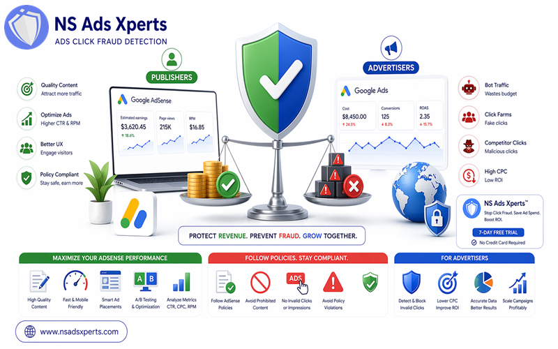 Illustration of a website owner reviewing Google AdSense policy documents to ensure compliance and avoid invalid traffic