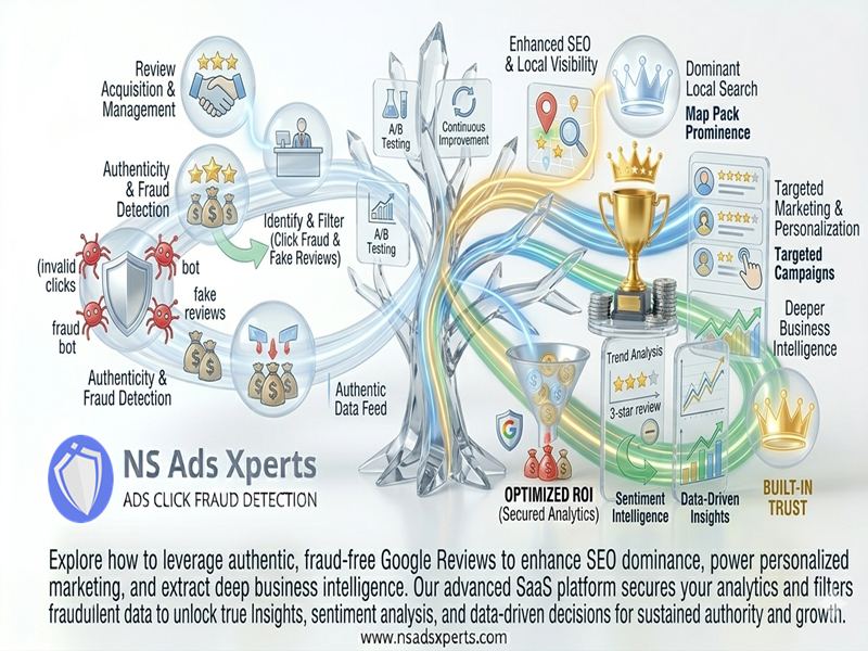 Diagram showing the integration of Google Reviews into advanced SEO and marketing efforts