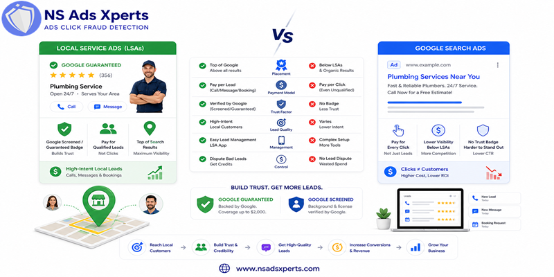 Comparison table detailing differences between Google Local Service Ads and traditional Google Search Ads