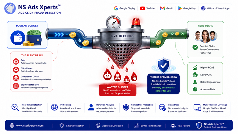 Graphic depicting invalid clicks draining an ad budget