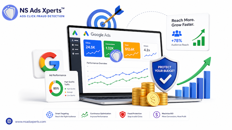 Digital marketing dashboard showing successful Google Ads campaign performance