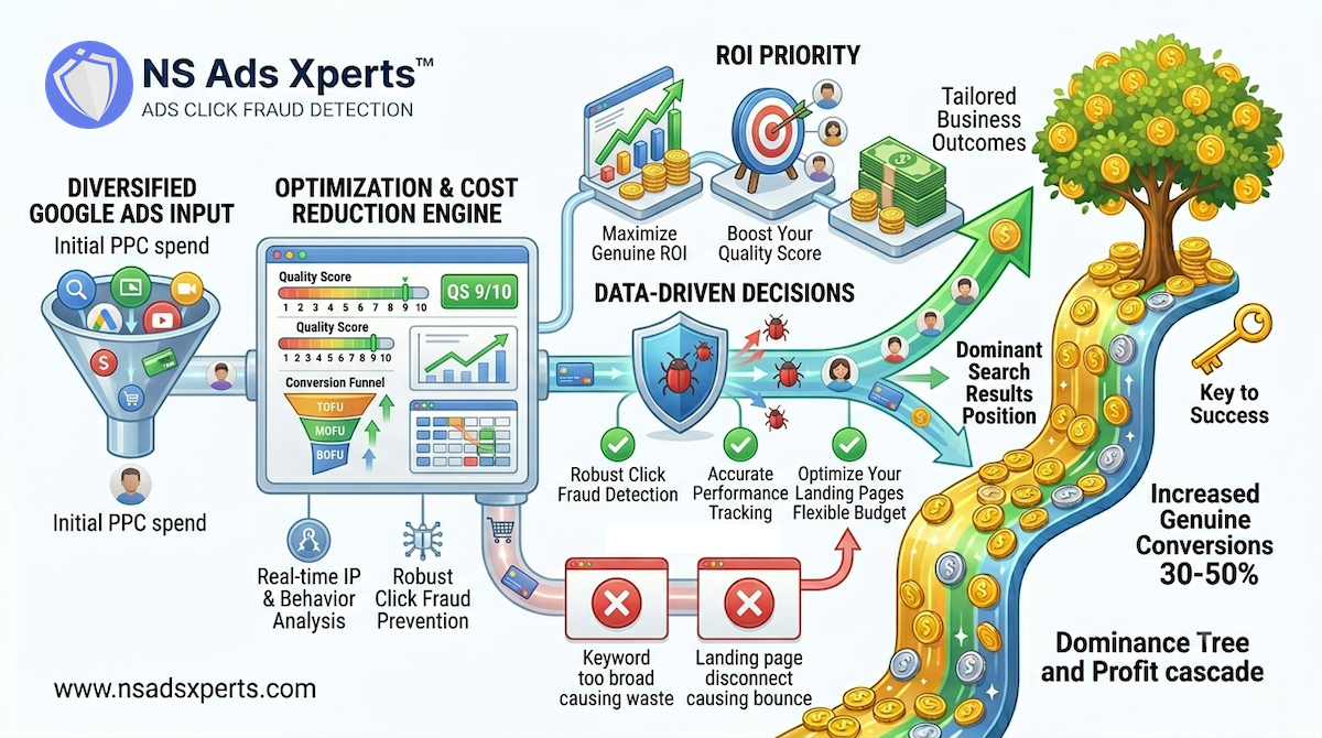 Graphic showing wasted ad budget due to click fraud